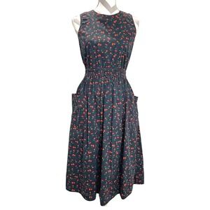1901 Nordstrom XS Petite Cherry Print Sleeveless Midi‎ Dress with Pockets